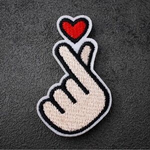 Korean Finger Heart Iron-On-Patch, Cream and Red